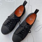 SOLID NYLON LACE UP SNEAKERS ORANGE LINING LEATHER TRIM