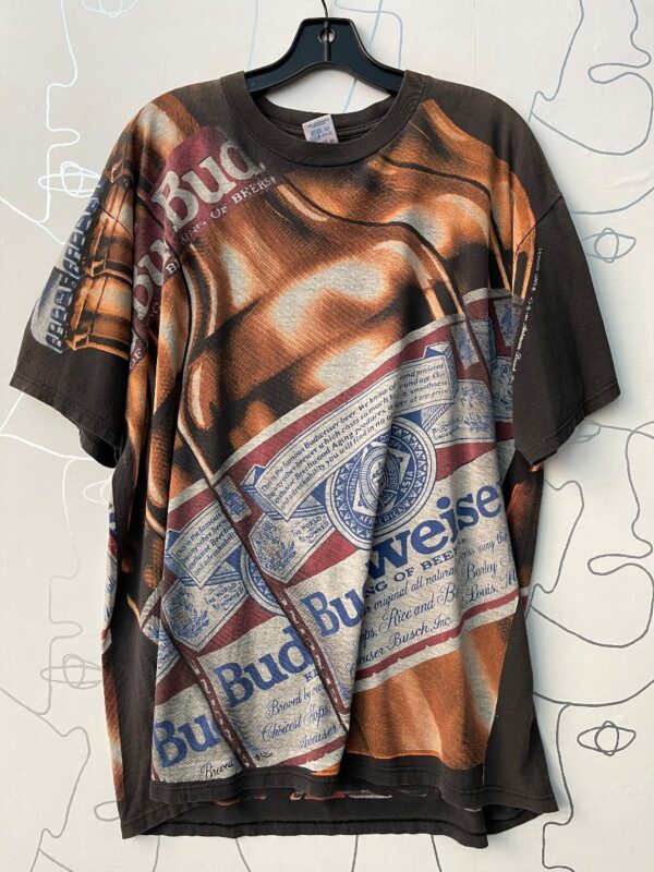 product details: AS IS - 1993 ALLOVER BUDWEISER BEER BOTTLE GRAPHIC T-SHIRT photo