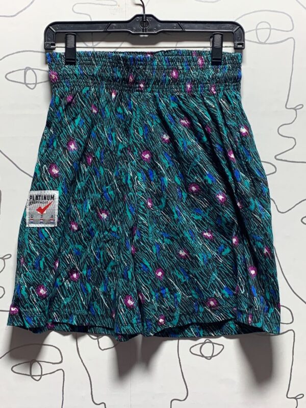 product details: FUN 1990S DEADSTOCK SCRIBBLE ABSTRACT PRINT COTTON SHORTS photo