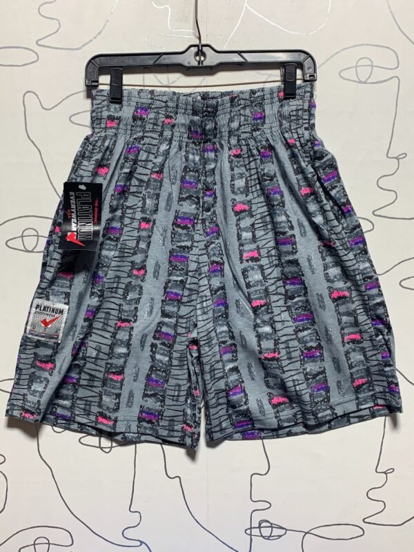 product details: FUN 1990S DEADSTOCK ABSTRACT BLOCK PRINT COTTON SHORTS photo