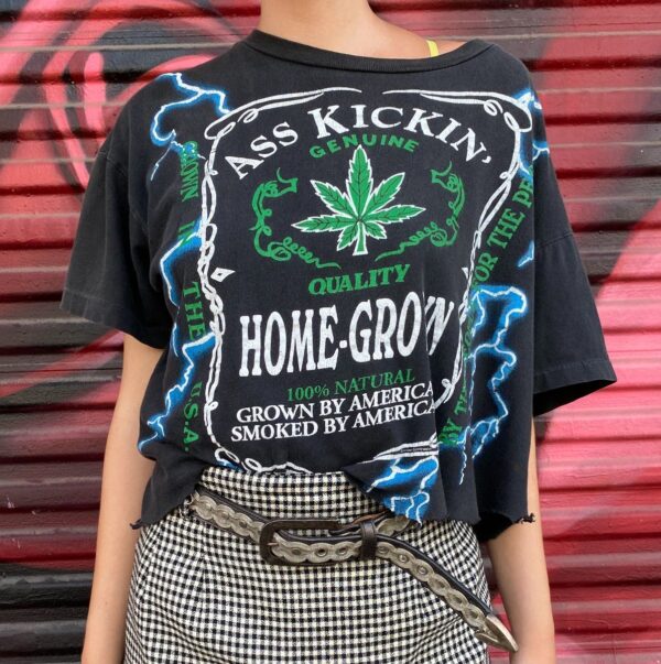 product details: RECONSTRUCTED USA THUNDER ASS KICKIN HOME-GROWN WEED GRAPHIC T-SHIRT photo