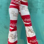 AS-IS AWESOME 1970S CHECKERED COCA COLA DRAWSTRING FLARE COTTON PANTS