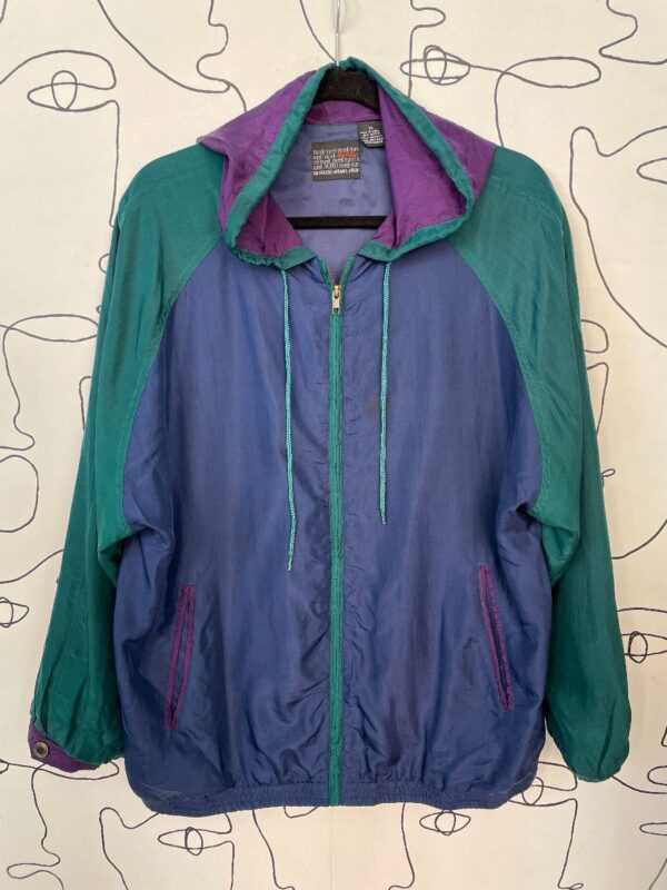 product details: 1990S COLOR BLOCK SILK ZIP UP HOODED JACKET photo