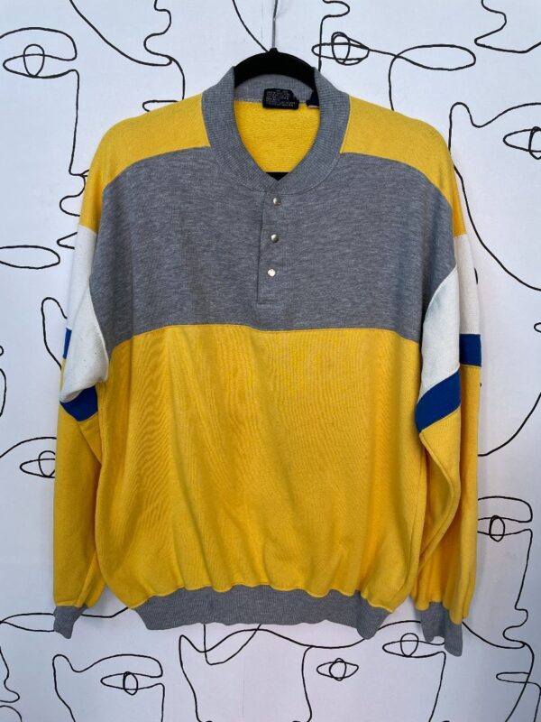 product details: AS-IS RETRO COLOR BLOCKED GRAY YELLOW LONG SLEEVE SWEATSHIRT photo