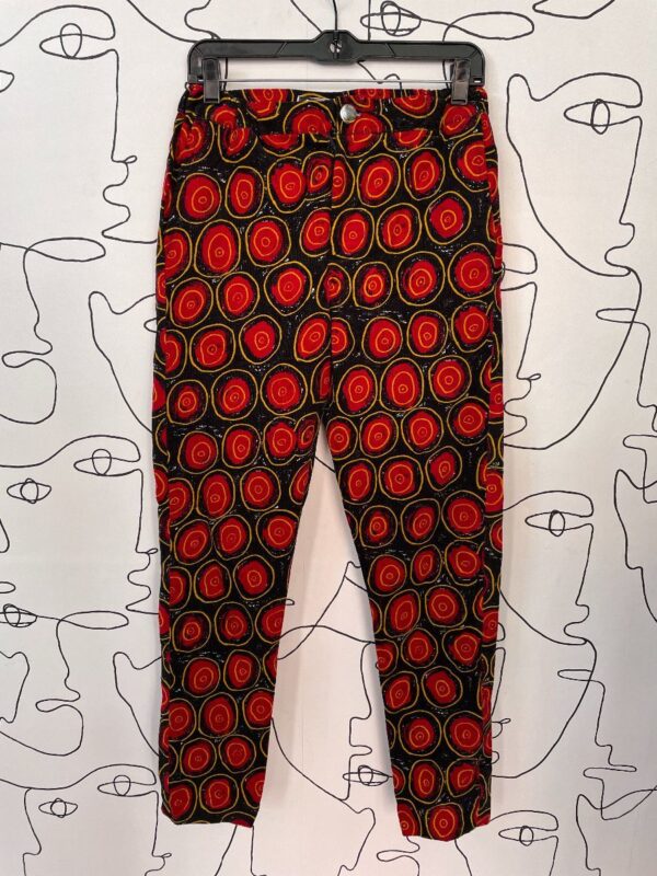 product details: RED AND YELLOW SWIRL DESIGN MINI CORDUROY TROUSERS photo