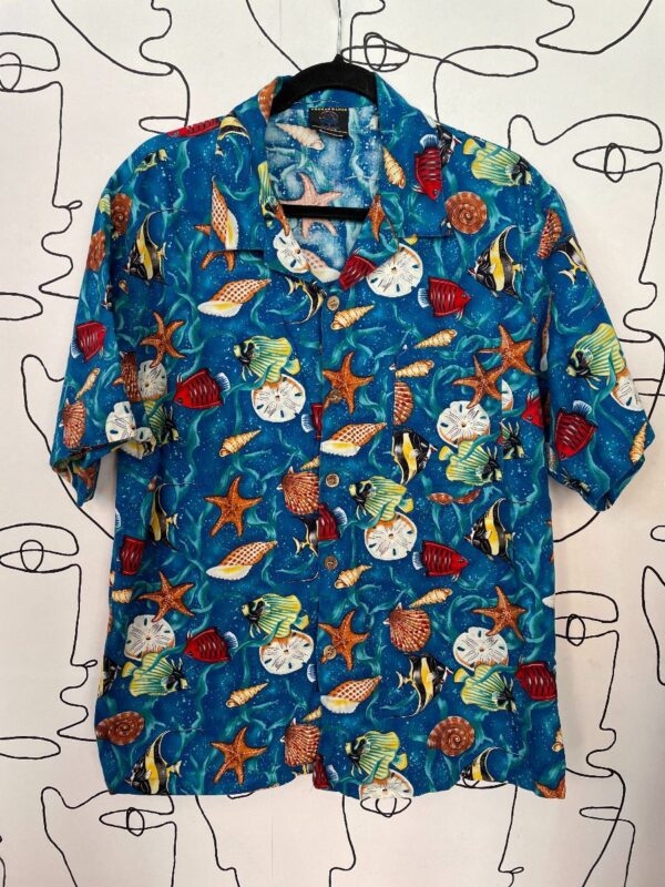 product details: OCEAN FUN PRINTED COLLARED SHORT SLEEVE BUTTON UP COTTON SHIRT photo