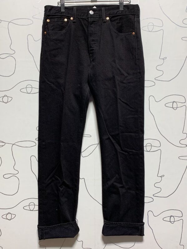 product details: 501 DARK WASH BLACK BUTTON FLY STRAIGHT LEG JEANS photo