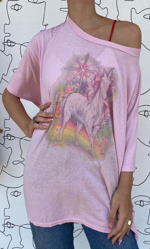 product details: AS IS - PAPER THIN SUPER OVERSIZED BOXY FIT 1980S UNICORN GRAPHIC T-SHIRT photo