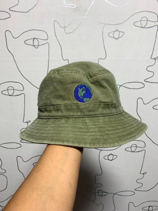 product details: FADED CANVAS BUCKET HAT PLANET EARTH EMBROIDERY photo