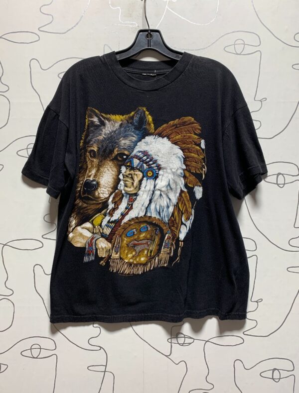 product details: 1990S WOLF & INDIAN CHIEF ILLUSTRATED SINGLE STITCHED BOXY CUT GRAPHIC T-SHIRT photo