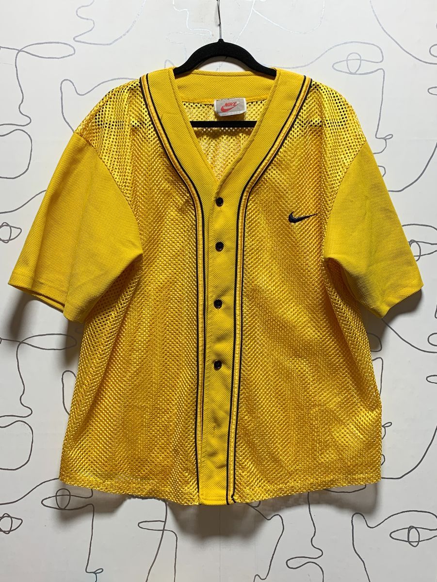 As Is-nike Netted Button Up Short Sleeve Baseball Style Jersey