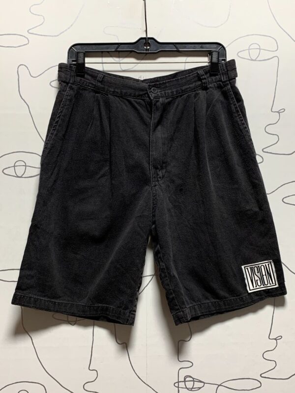 product details: AS IS RAD DARK WASH 1980S COTTON SHORTS W VISION LOGO PATCH photo