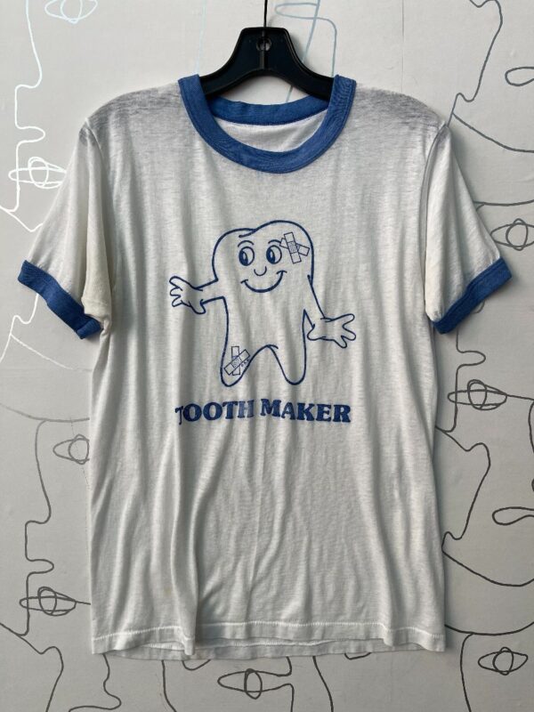 product details: AS IS - SUPER THIN TOOTH MAKER GRAPHIC RINGER T-SHIRT photo