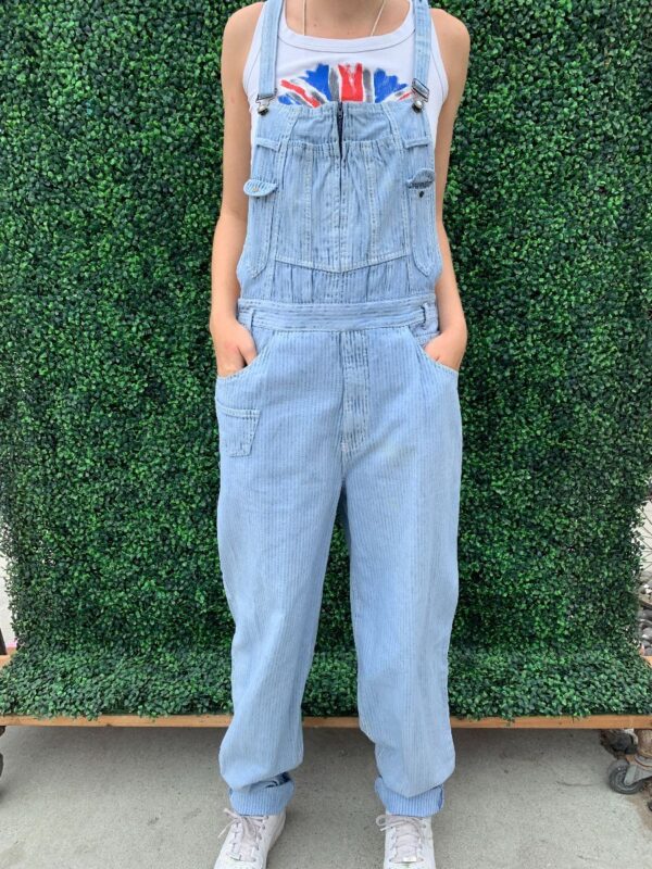 product details: SEERSUCKER RAILROAD STRIPE DYED OVERALLS photo