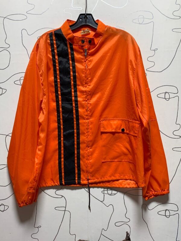 product details: RETRO 1960S RACING JACKET WINDBREAKER WITH VERTICAL STRIPES & SINGLE FRONT POCKET photo