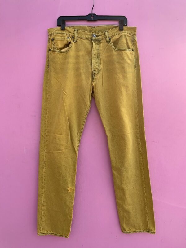 product details: AS-IS MUSTARD DYED LEVIS 501 CT TAPERED DENIM JEANS photo
