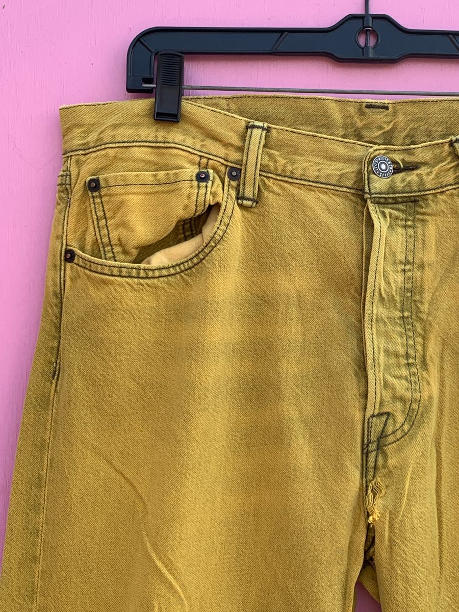 As-is Mustard Dyed Levis 501 Ct Tapered Denim Jeans | Boardwalk Vintage