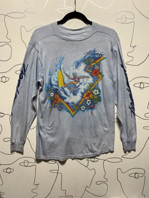 product details: AS IS HAWAIIAN TROPIX SURF GRAPHIC LONG SLEEVE TEE 100% COTTON SMALLER FIT photo