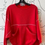 FUNKY 1980S PULLOVER SWEATSHIRT CONTRAST STITCHING & FRONT POCKETS