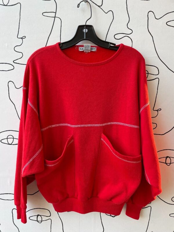 product details: FUNKY 1980S PULLOVER SWEATSHIRT CONTRAST STITCHING & FRONT POCKETS photo