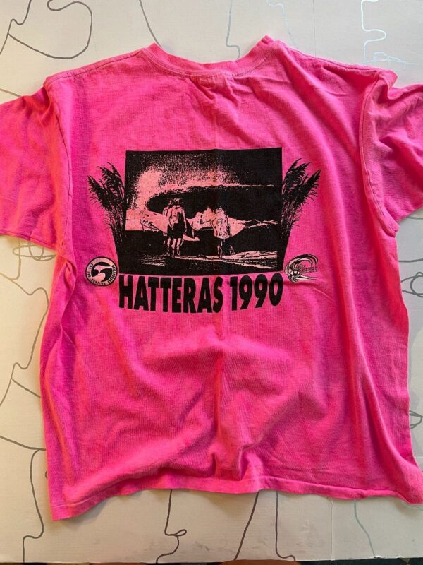 product details: AS-IS NEON PINK DAYGLO HATTERAS 1990S SURF TSHIRT EASTERN SURFING CHAMPIONSHIPS photo