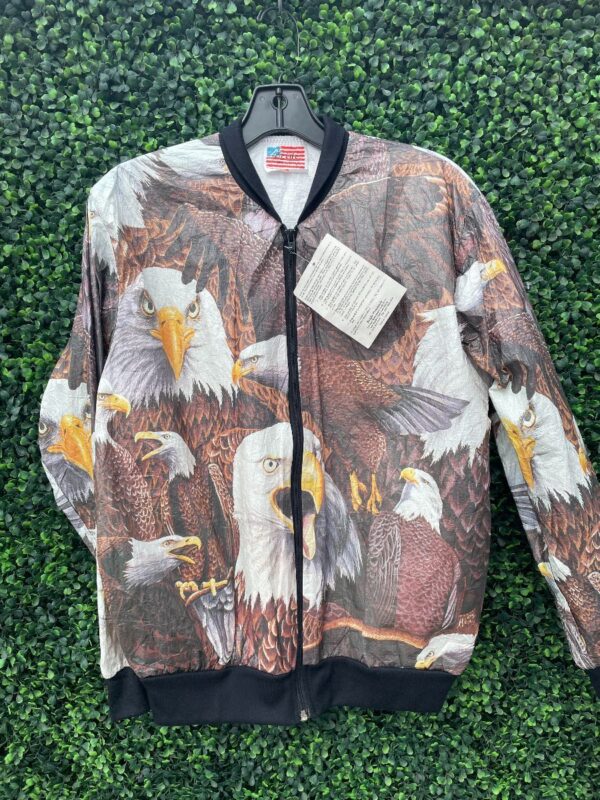 product details: NWT DEADSTOCK ALL OVER EAGLE PRINT ZIP UP PAPER TYVEK BOMBER JACKET photo