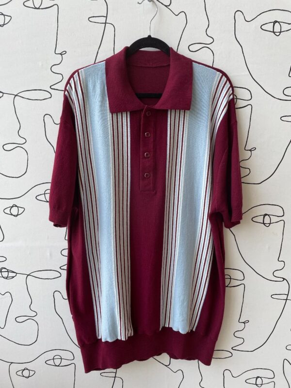 product details: BEAUTIFUL 1960S KNIT COLLARED SHIRT WITH VERTICAL STRIPES photo