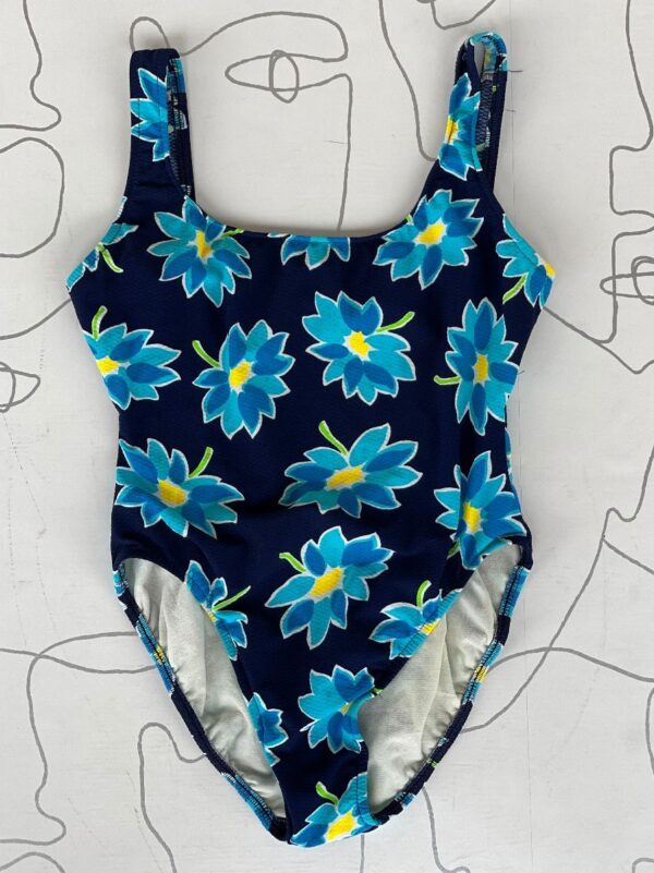 product details: 7-18 AS IS - 1980S CUTE FLORAL PRINT LOW BACK ONE PIECE COTTON STYLE BATHING SUIT photo