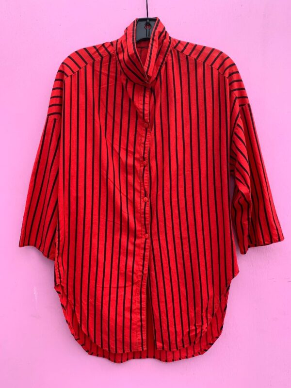 product details: RAD 1980S VERTICAL STRIPED SHORT SLEEVE BUTTON UP COTTON SHIRT ROUNDED HEM AS-IS photo