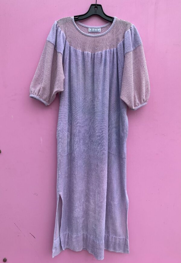 product details: AS-IS AMAZING 1970S MESH PANELED & BATWING TERRY CLOTH MAXI LOUNGE DRESS photo