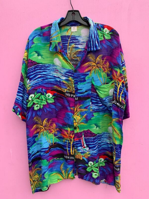 product details: NO PROBLEM JAMAICAN GRAPHIC PRINT SHORT SLEEVE BUTTON UP HAWAIIAN SHIRT AS-IS photo