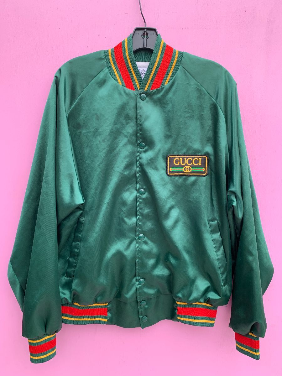Gucci Colorway Patch Satin Button Up Bomber Jacket | Boardwalk Vintage