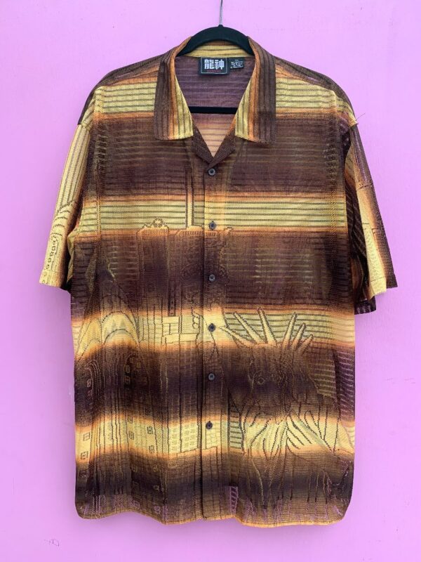 product details: 1990S FUNKY MESH STRIPED PATTERN NEW YORK SCENE BUTTON UP SHORT SLEEVE SHIRT photo