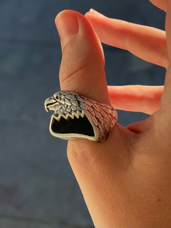 product details: LARGE ENAMEL EAGLE HEAD FEATHER WRAPPED RING photo