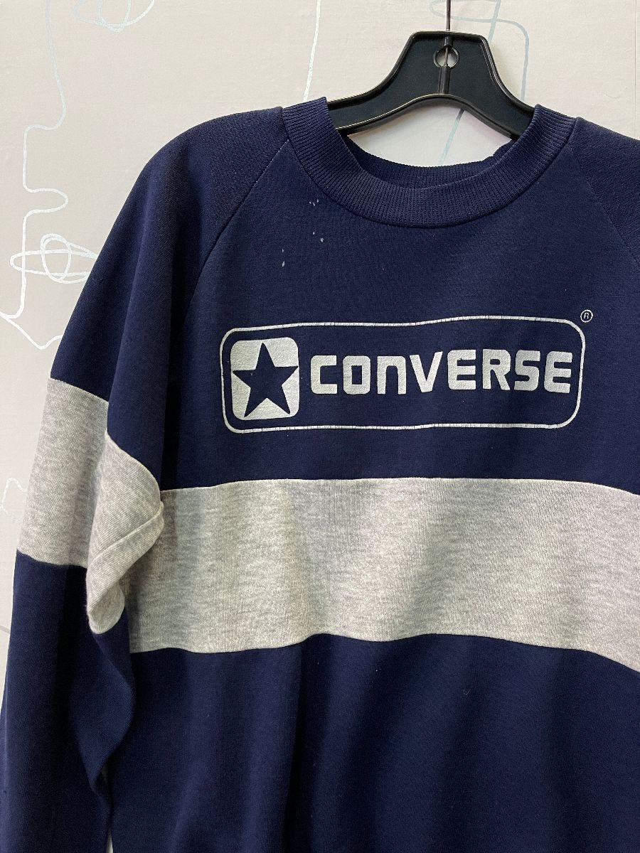As Is – Two Tone | Converse Sweatshirt Boardwalk Crew Stripe Graphic Vintage Neck Center