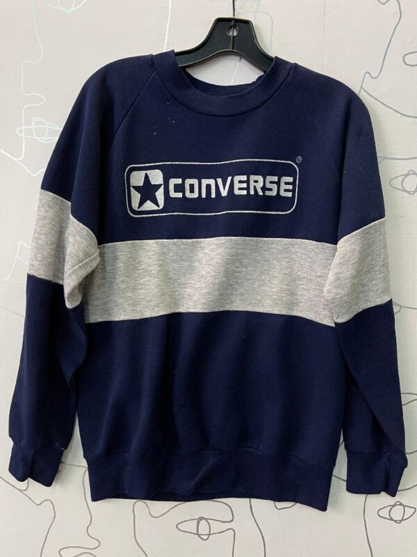 product details: AS IS - TWO TONE CENTER STRIPE CONVERSE GRAPHIC CREW NECK SWEATSHIRT photo