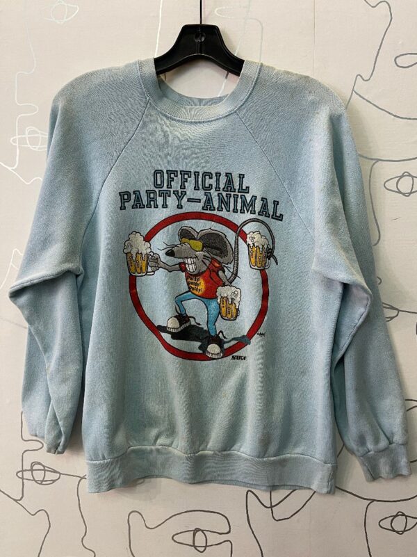 product details: AS IS - THIN OFFICIAL PARTY ANIMAL RAT W/ BEERS GRAPHIC CREW NECK SWEATSHIRT photo