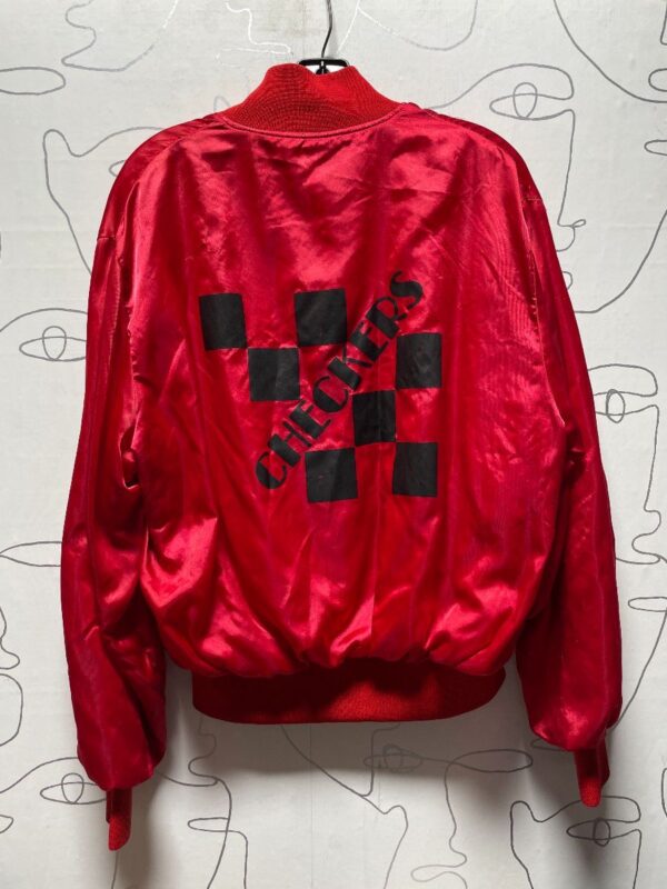 product details: AMAZING SATIN CHECKERS GRAPHIC BOMBER JACKET photo