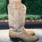 AS IS- SNAKESKIN LEATHER WITH ORNATE LEATHER STITCHING COWBOY BOOTS