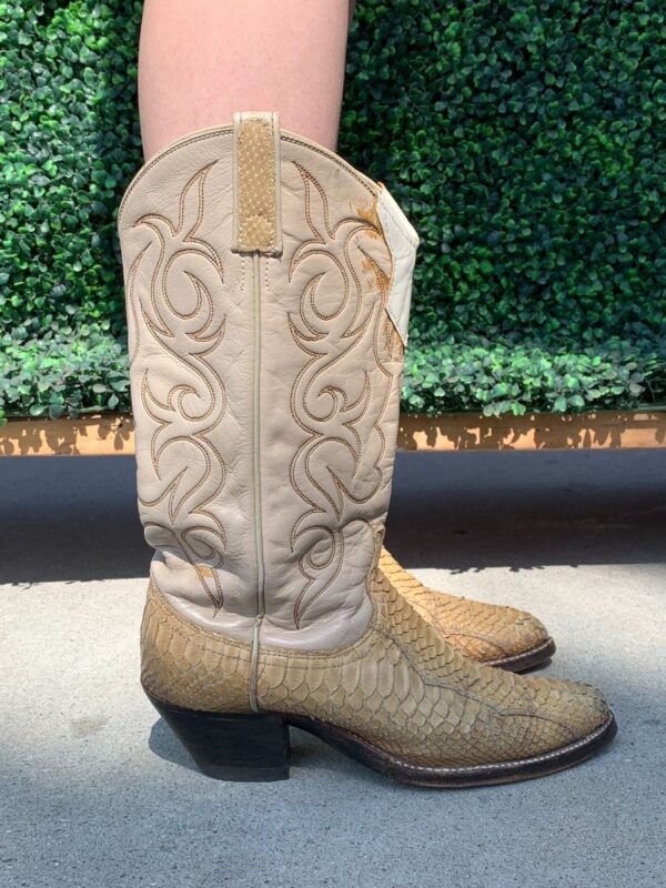 product details: AS IS- SNAKESKIN LEATHER WITH ORNATE LEATHER STITCHING COWBOY BOOTS photo