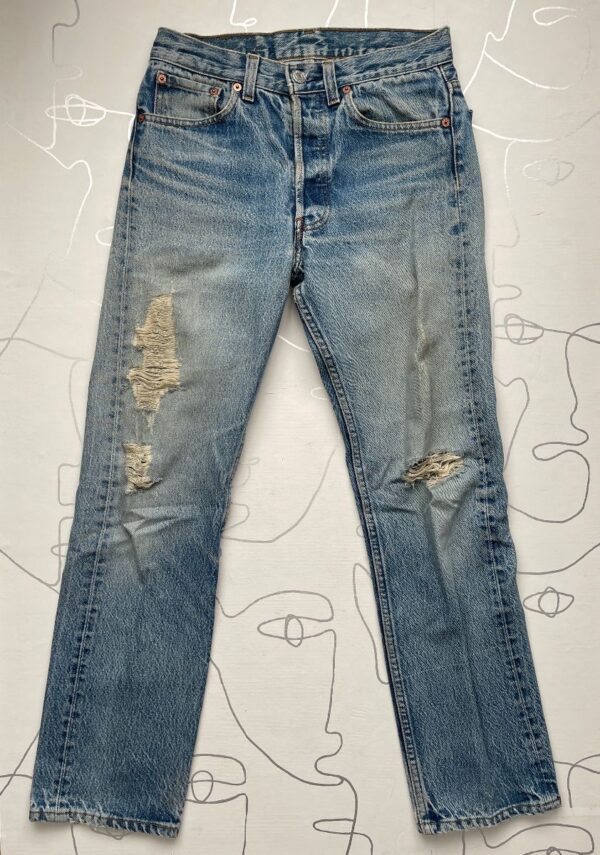product details: 501XX SMALL FIT DISTRESSED PERFECT LIGHT WASH JEANS  - BUTTON FLY photo