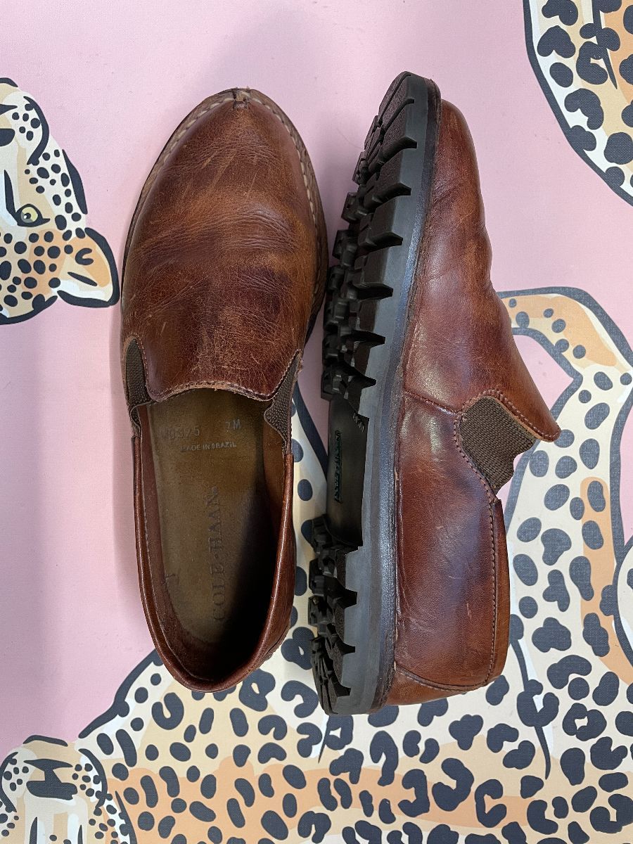 Classic Chunky 1990s Brown Leather Slip On Loafers | Boardwalk Vintage