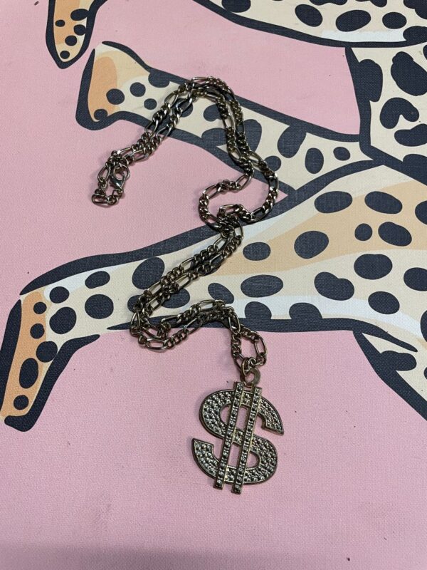 product details: RETRO 1980S BLINGED OUT DOLLAR SIGN CHAIN LINK NECKLACE photo