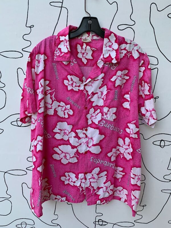 product details: BARBADOS TROPICAL HIBISCUS PRINT SHORT SLEEVE BUTTON UP SHIRT photo
