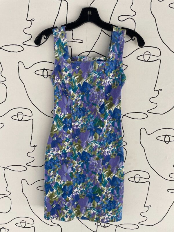 product details: PANELED FLORAL PRINT SLEEVELESS SQUARE NECK BODY CON DRESS photo