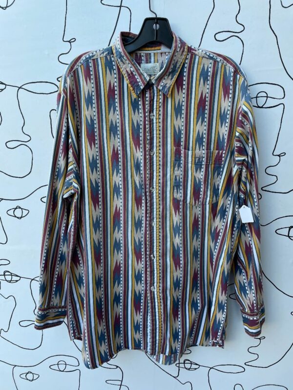 product details: FADED SOUTHWESTERN AZTEC PRINT LONG SLEEVE BUTTON UP SHIRT photo