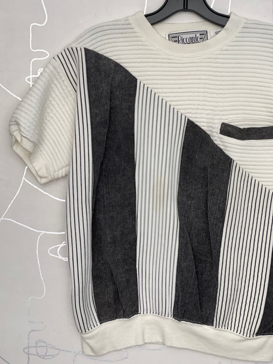 As-is Thick Ribbed Striped Geometric Crew Neck Short Sleeve Pullover ...