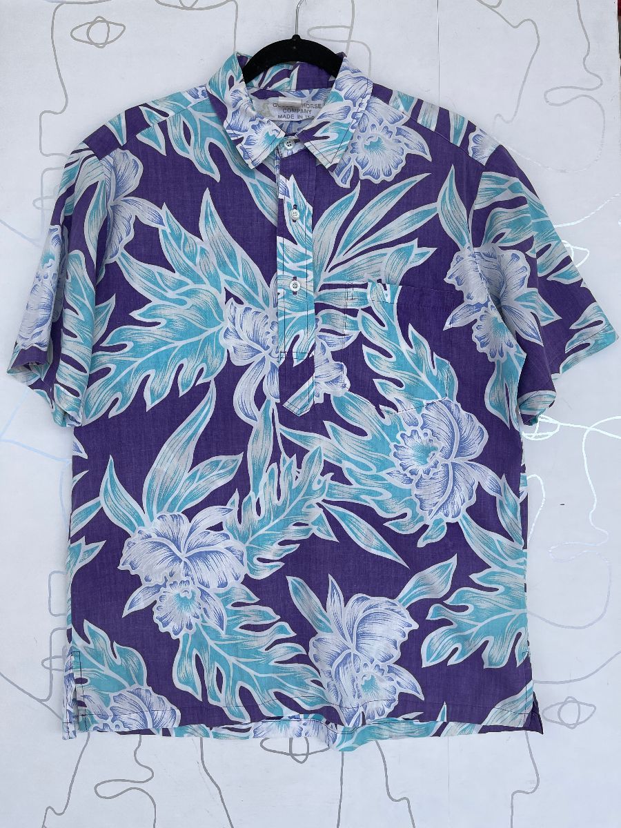 Tropical Hibiscus Flower & Leaf Print Short Sleeve Button Up Shirt ...