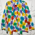 ABSTRACT FLORAL PRINT LONG SLEEVE BUTTON UP W/ ASCOT COLLAR AS-IS