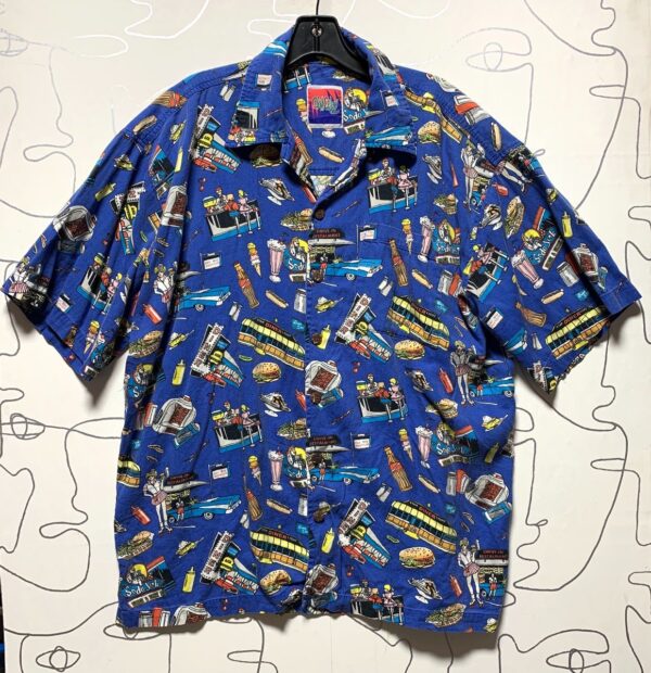 product details: AWESOME 1980S-90S ALLOVER DINER PRINT BUTTON UP SHORT SLEEVE SHIRT photo